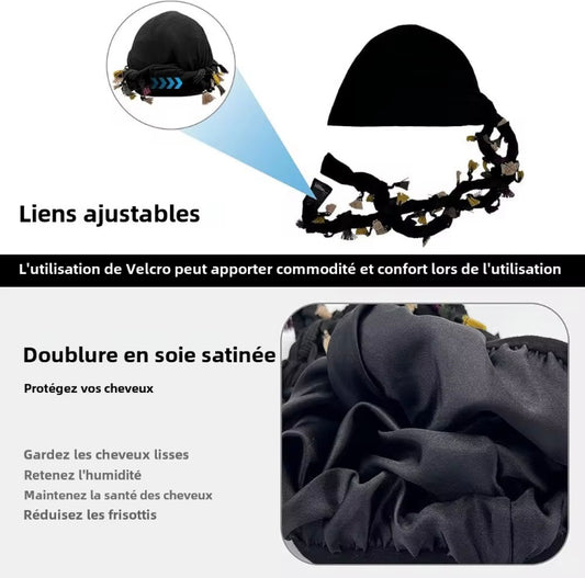 Bonnet de Protection Capillaire avec Doublure Satinée et Liens Ajustables pour un Confort Optimal
