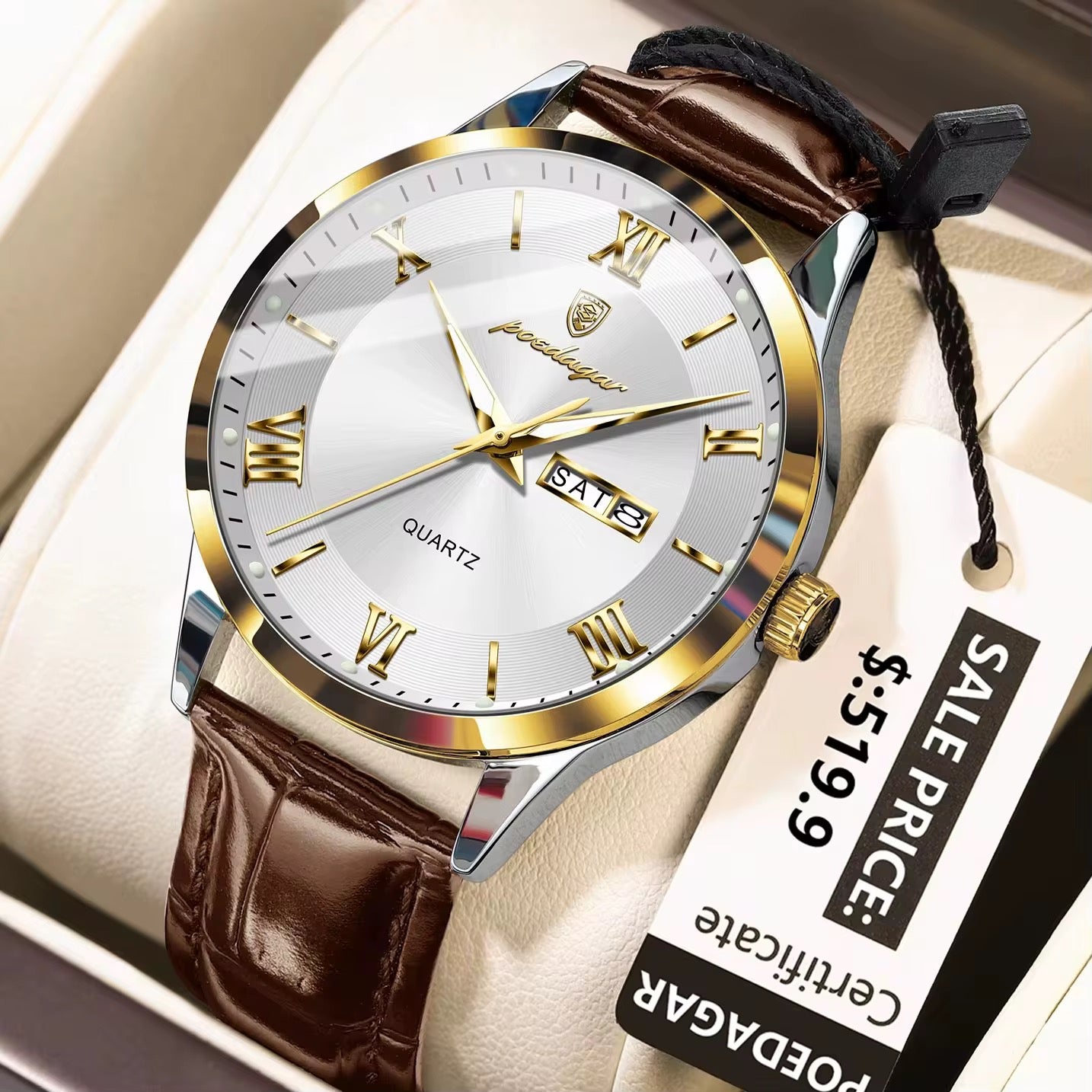 Montre POEDAGAR Quartz Luxe – Bracelet Cuir