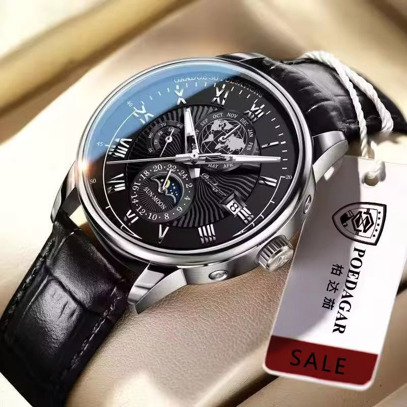 Montre Poedagar Quartz Classique Luxe bracelet en cuir homme