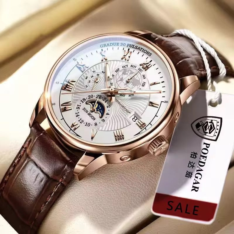 Montre Poedagar Quartz Classique Luxe bracelet en cuir homme