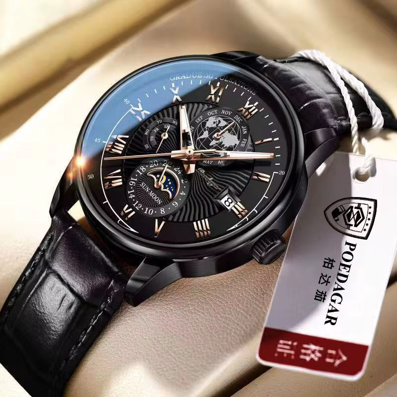 Montre Poedagar Quartz Classique Luxe bracelet en cuir homme